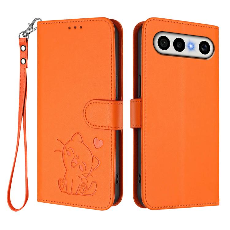 For vivo X300 FE 5G / S50 Pro mini 5G Embossed Heart Cat Leather Phone Case with Hand Strap