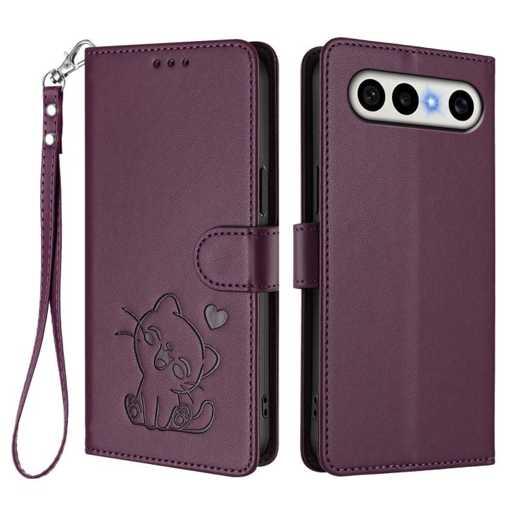 For vivo X300 FE 5G / S50 Pro mini 5G Embossed Heart Cat Leather Phone Case with Hand Strap
