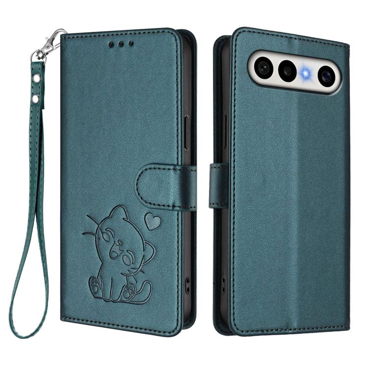 For vivo X300 FE 5G / S50 Pro mini 5G Embossed Heart Cat Leather Phone Case with Hand Strap