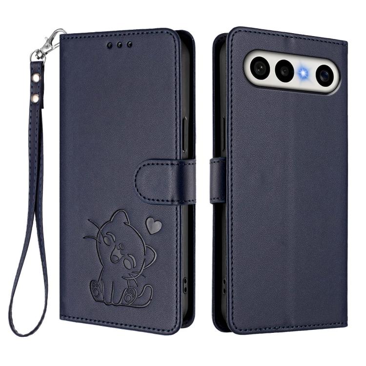 For vivo X300 FE 5G / S50 Pro mini 5G Embossed Heart Cat Leather Phone Case with Hand Strap
