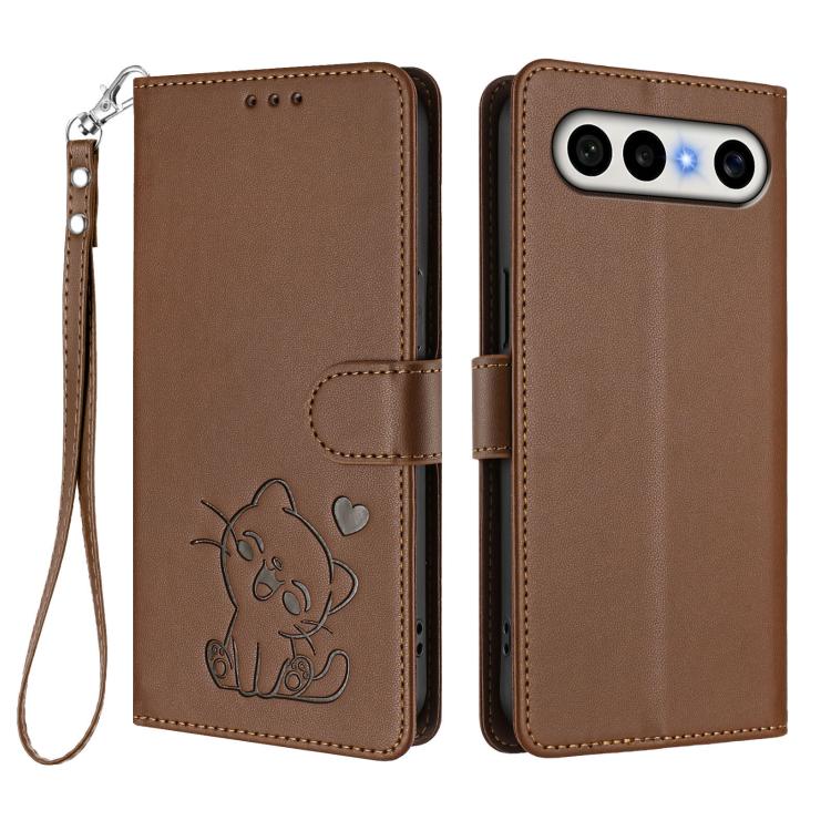 For vivo X300 FE 5G / S50 Pro mini 5G Embossed Heart Cat Leather Phone Case with Hand Strap