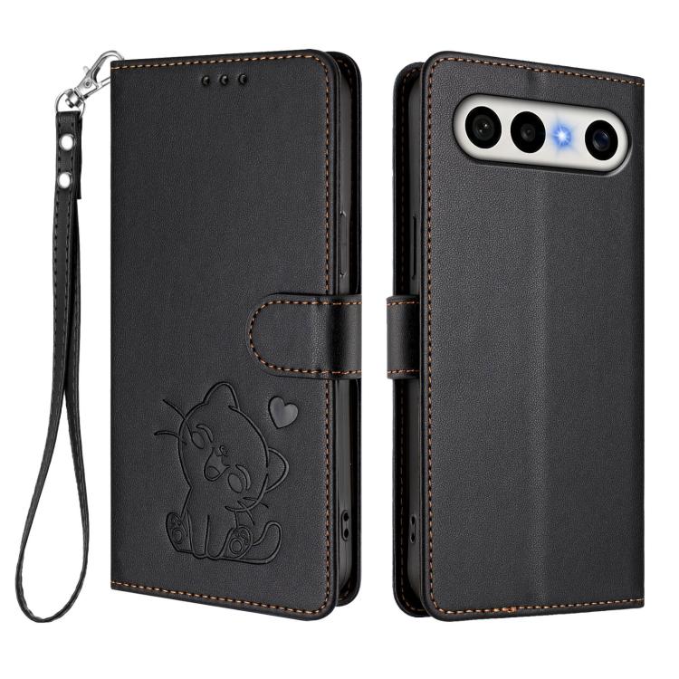 For vivo X300 FE 5G / S50 Pro mini 5G Embossed Heart Cat Leather Phone Case with Hand Strap
