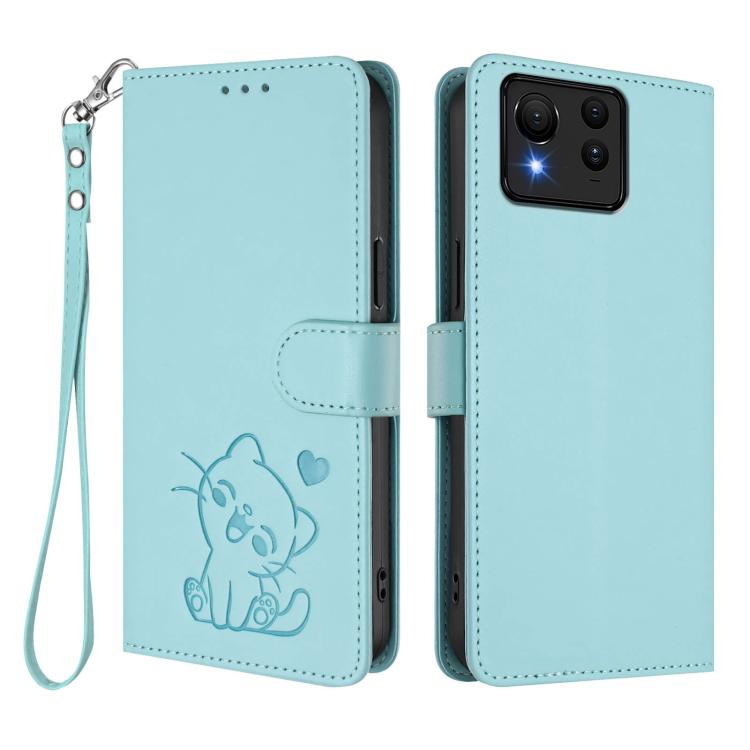 For ASUS Zenfone 11 Ultra Embossed Heart Cat Leather Phone Case with Hand Strap