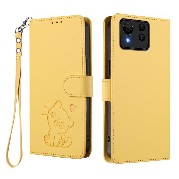 For ASUS Zenfone 11 Ultra Embossed Heart Cat Leather Phone Case with Hand Strap
