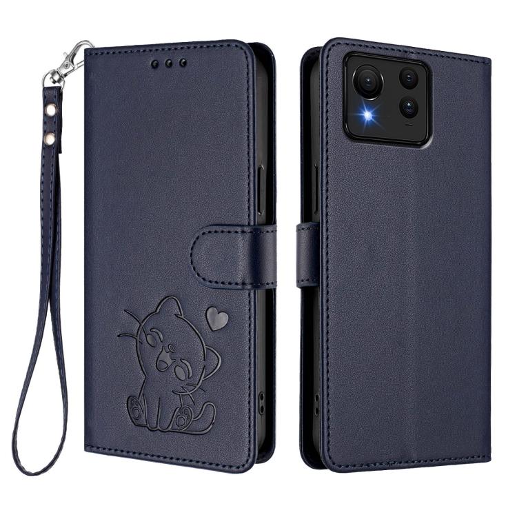 For ASUS Zenfone 11 Ultra Embossed Heart Cat Leather Phone Case with Hand Strap