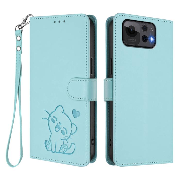 For ASUS Zenfone 12 Ultra Embossed Heart Cat Leather Phone Case with Hand Strap