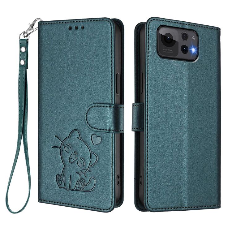 For ASUS Zenfone 12 Ultra Embossed Heart Cat Leather Phone Case with Hand Strap