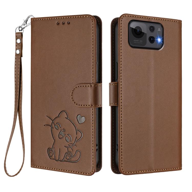 For ASUS Zenfone 12 Ultra Embossed Heart Cat Leather Phone Case with Hand Strap