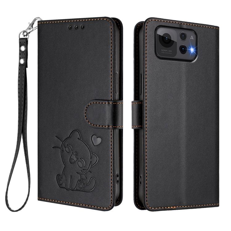 For ASUS Zenfone 12 Ultra Embossed Heart Cat Leather Phone Case with Hand Strap