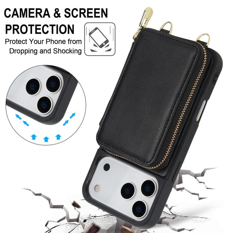 For iPhone 17 Pro Max Crossbody Zipper RFID Card Bag Phone Case