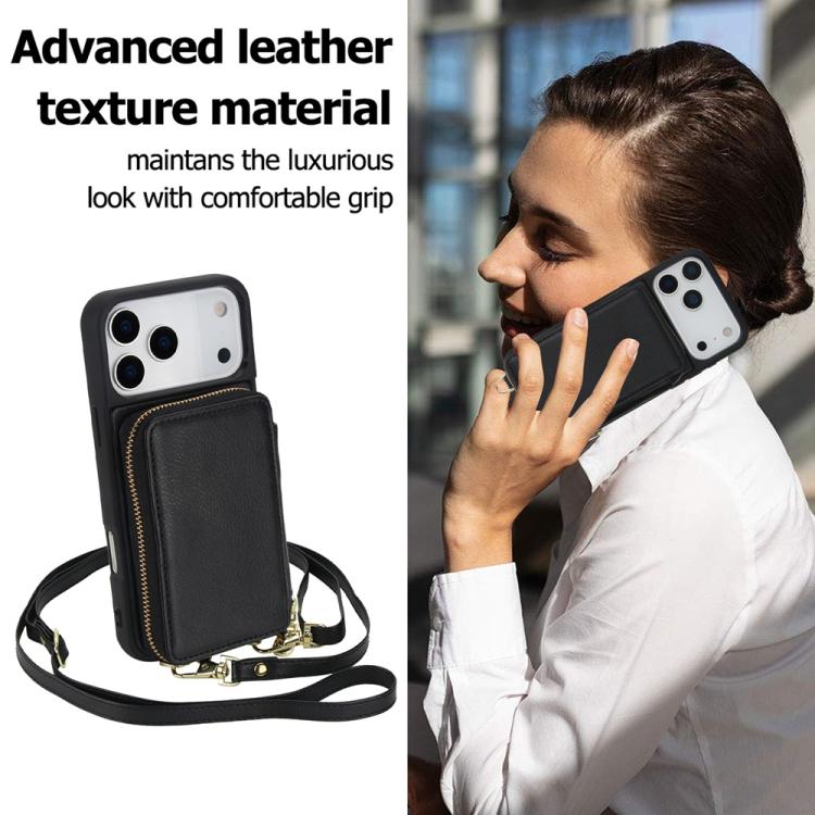 For iPhone 17 Pro Max Crossbody Zipper RFID Card Bag Phone Case