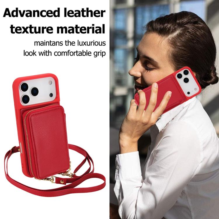 For iPhone 17 Pro Max Crossbody Zipper RFID Card Bag Phone Case