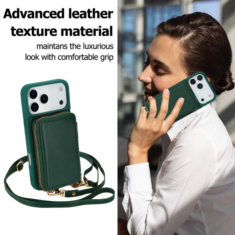 For iPhone 17 Pro Max Crossbody Zipper RFID Card Bag Phone Case