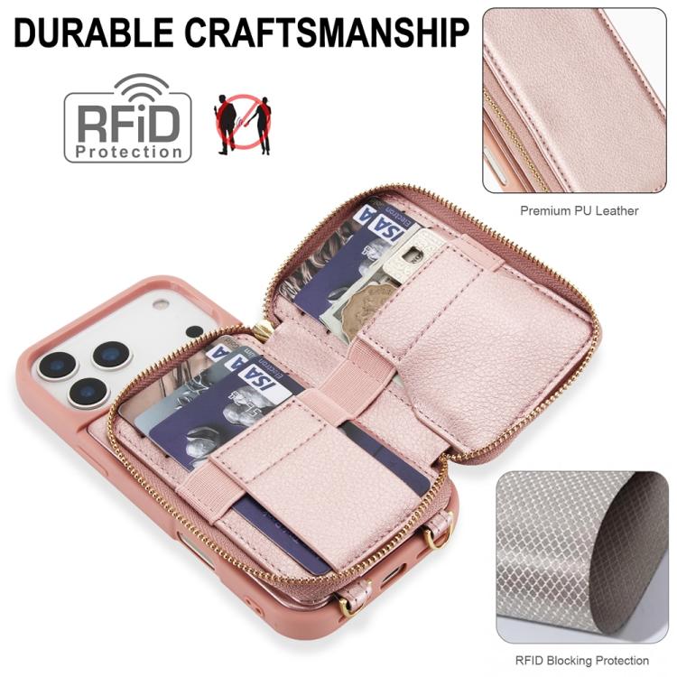For iPhone 17 Pro Max Crossbody Zipper RFID Card Bag Phone Case