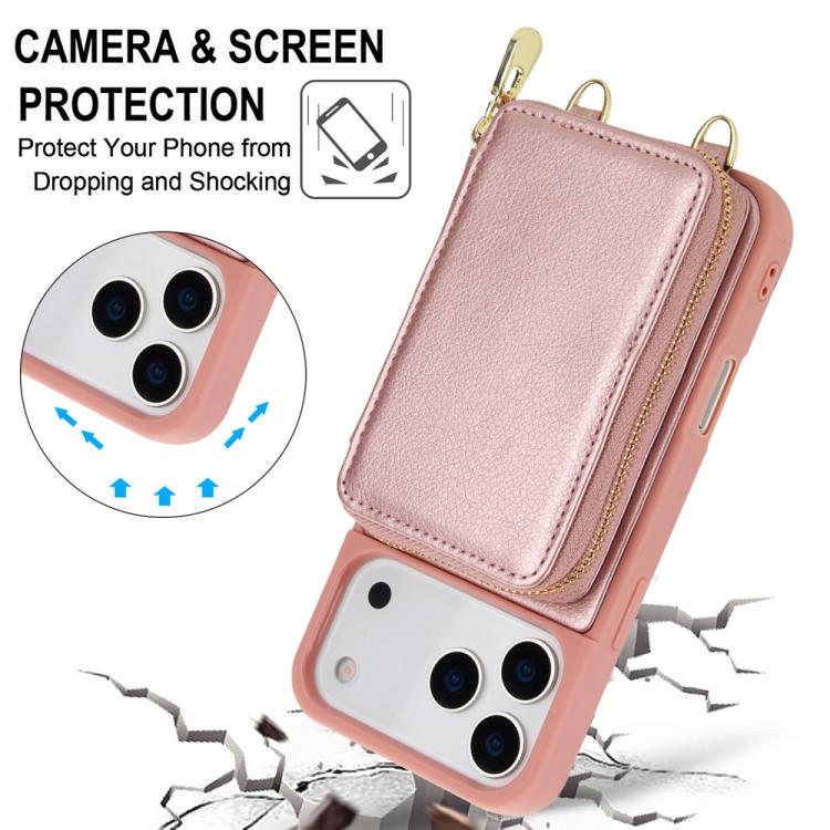 For iPhone 17 Pro Max Crossbody Zipper RFID Card Bag Phone Case