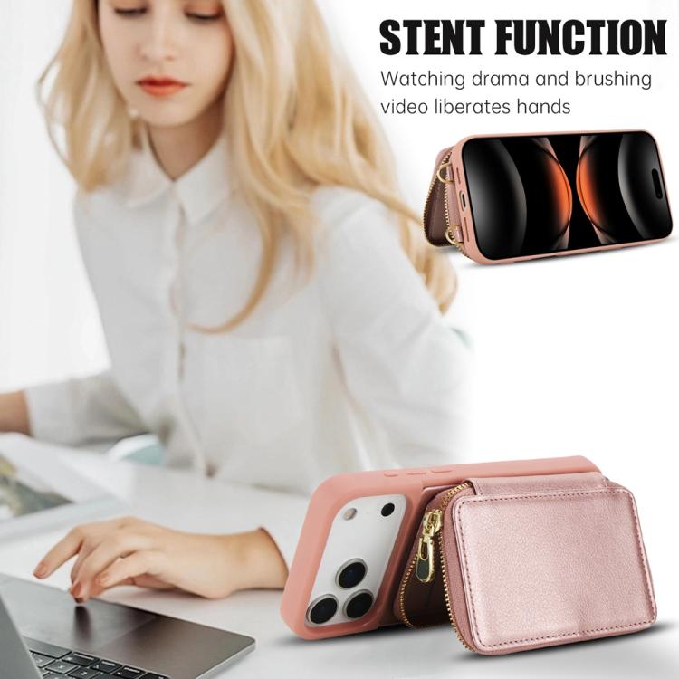 For iPhone 17 Pro Max Crossbody Zipper RFID Card Bag Phone Case