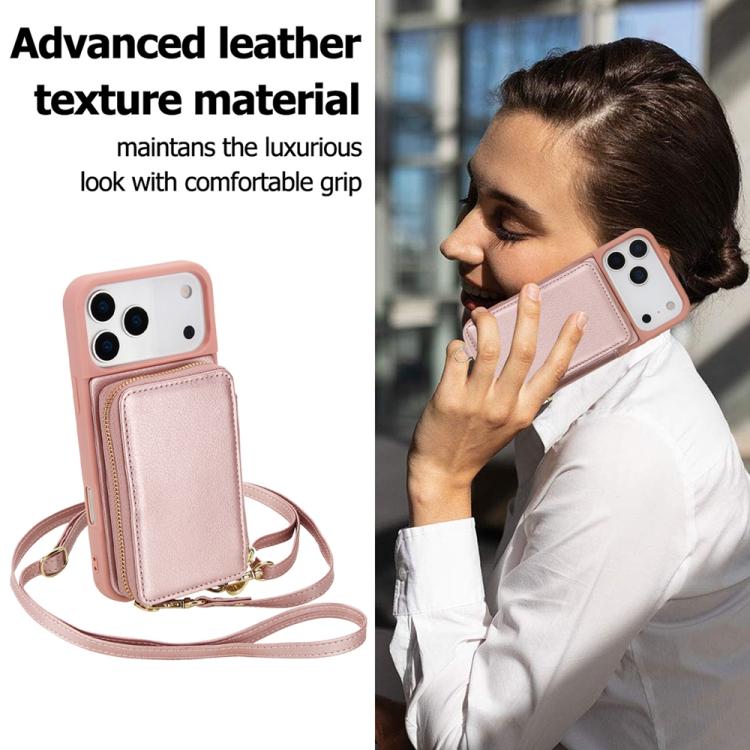 For iPhone 17 Pro Max Crossbody Zipper RFID Card Bag Phone Case
