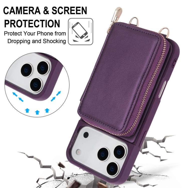 For iPhone 17 Pro Max Crossbody Zipper RFID Card Bag Phone Case
