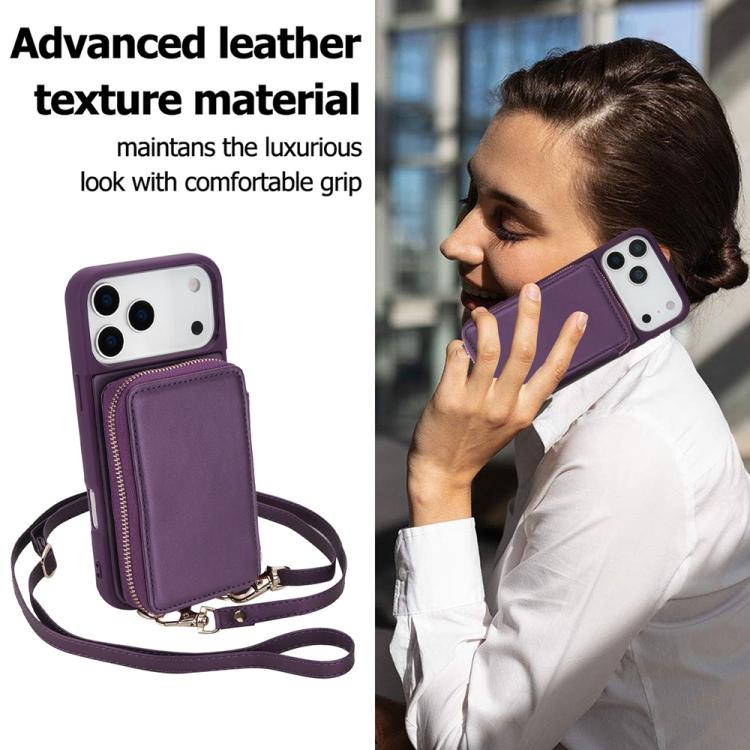 For iPhone 17 Pro Max Crossbody Zipper RFID Card Bag Phone Case