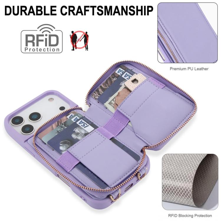 For iPhone 17 Pro Max Crossbody Zipper RFID Card Bag Phone Case