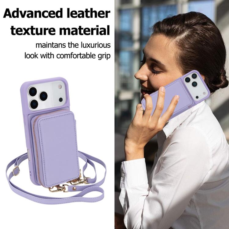 For iPhone 17 Pro Max Crossbody Zipper RFID Card Bag Phone Case