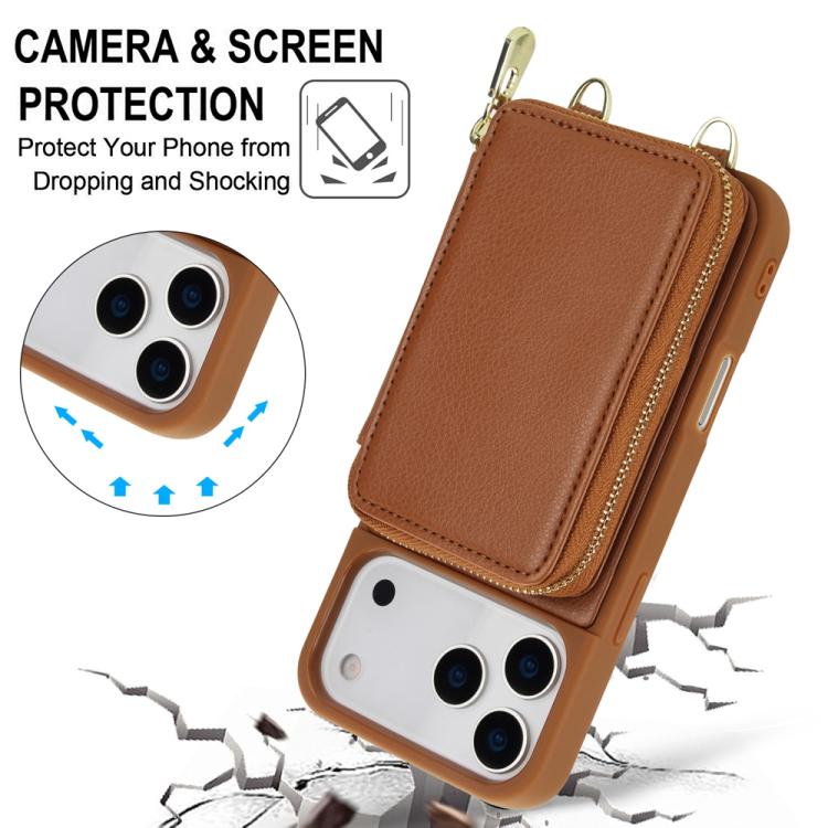 For iPhone 17 Pro Max Crossbody Zipper RFID Card Bag Phone Case