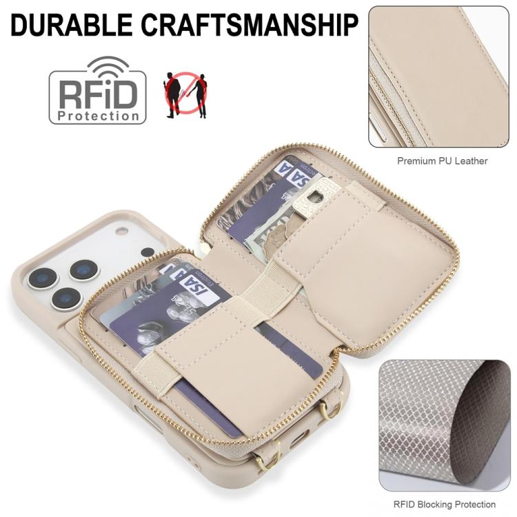 For iPhone 17 Pro Crossbody Zipper RFID Card Bag Phone Case