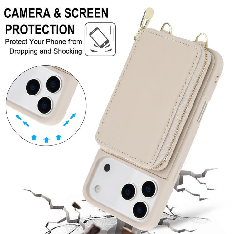 For iPhone 17 Pro Crossbody Zipper RFID Card Bag Phone Case