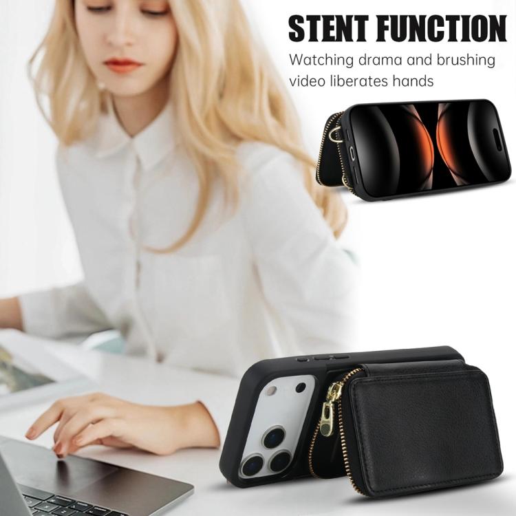 For iPhone 17 Pro Crossbody Zipper RFID Card Bag Phone Case