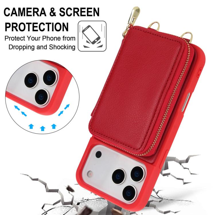 For iPhone 17 Pro Crossbody Zipper RFID Card Bag Phone Case