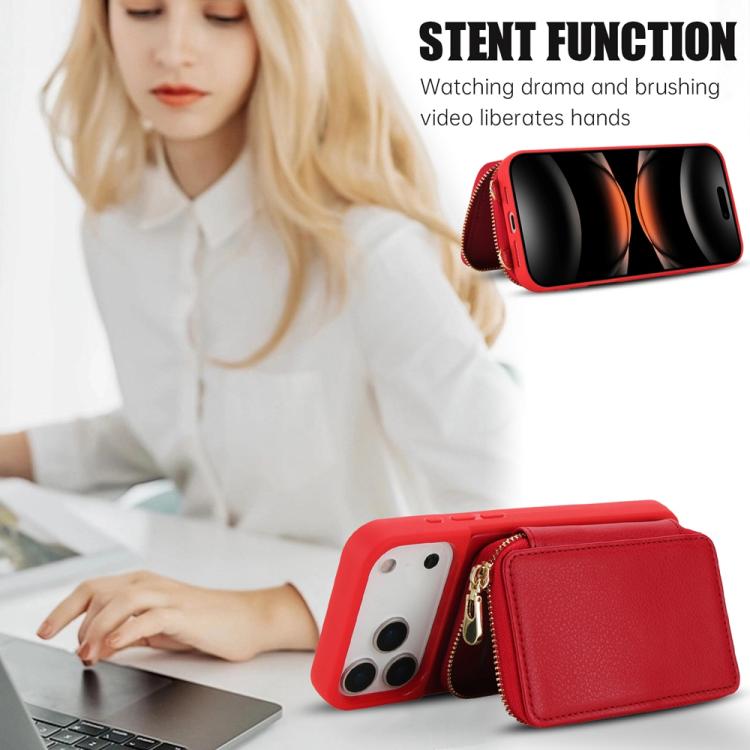 For iPhone 17 Pro Crossbody Zipper RFID Card Bag Phone Case