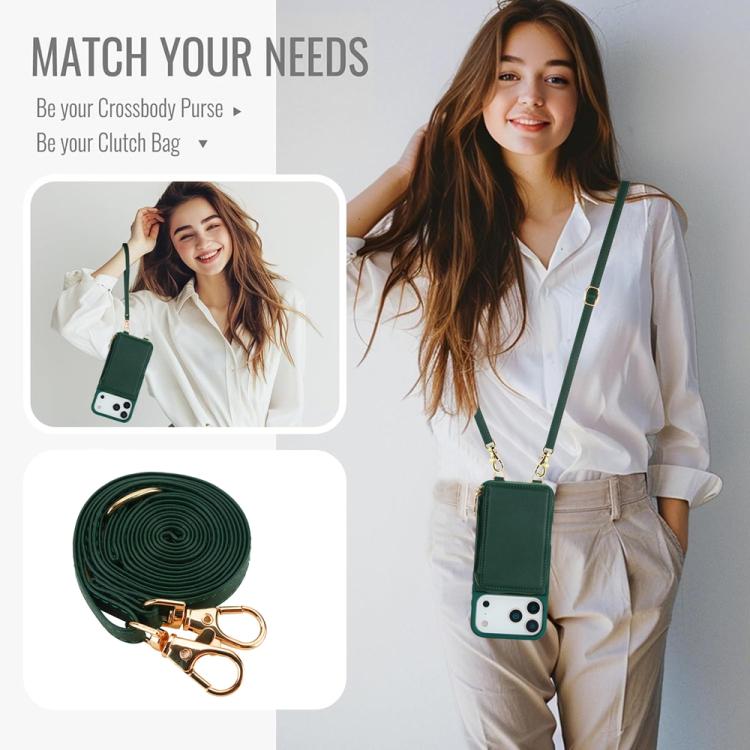 For iPhone 17 Pro Crossbody Zipper RFID Card Bag Phone Case