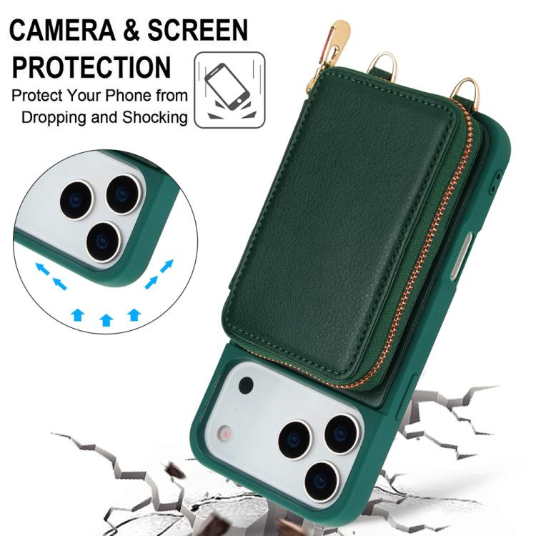 For iPhone 17 Pro Crossbody Zipper RFID Card Bag Phone Case