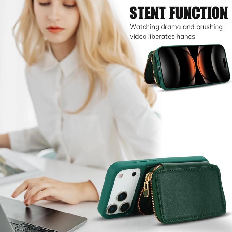 For iPhone 17 Pro Crossbody Zipper RFID Card Bag Phone Case