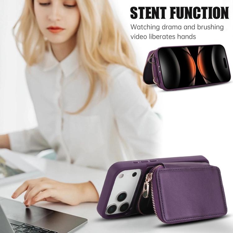 For iPhone 17 Pro Crossbody Zipper RFID Card Bag Phone Case