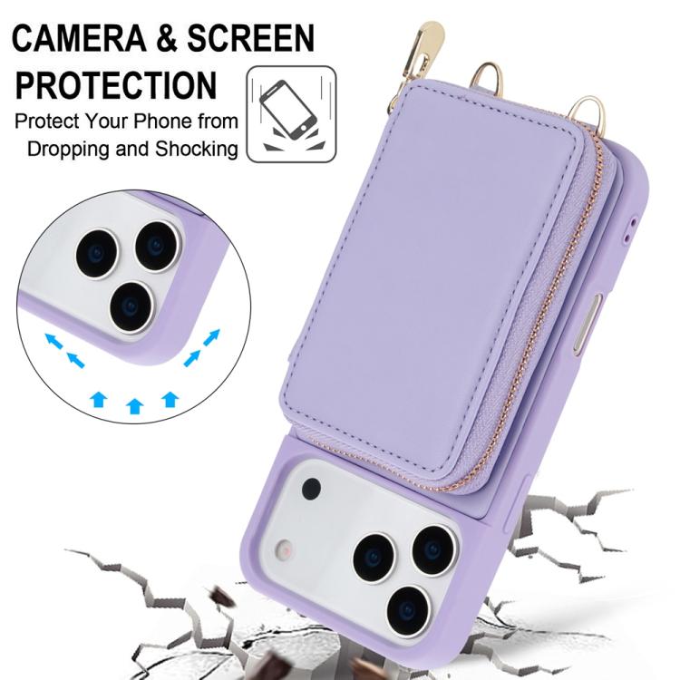 For iPhone 17 Pro Crossbody Zipper RFID Card Bag Phone Case