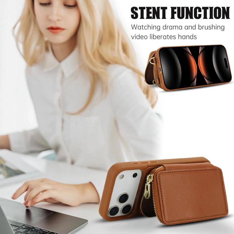 For iPhone 17 Pro Crossbody Zipper RFID Card Bag Phone Case