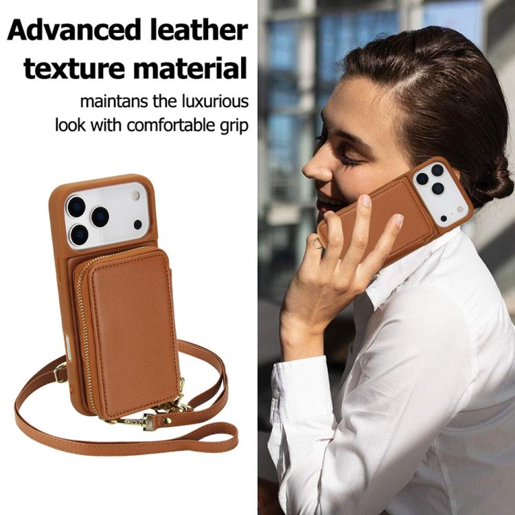For iPhone 17 Pro Crossbody Zipper RFID Card Bag Phone Case