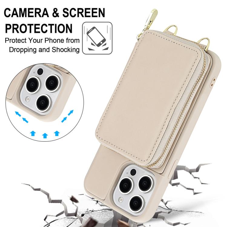 For iPhone 15 Pro Max Crossbody Zipper RFID Card Bag Phone Case
