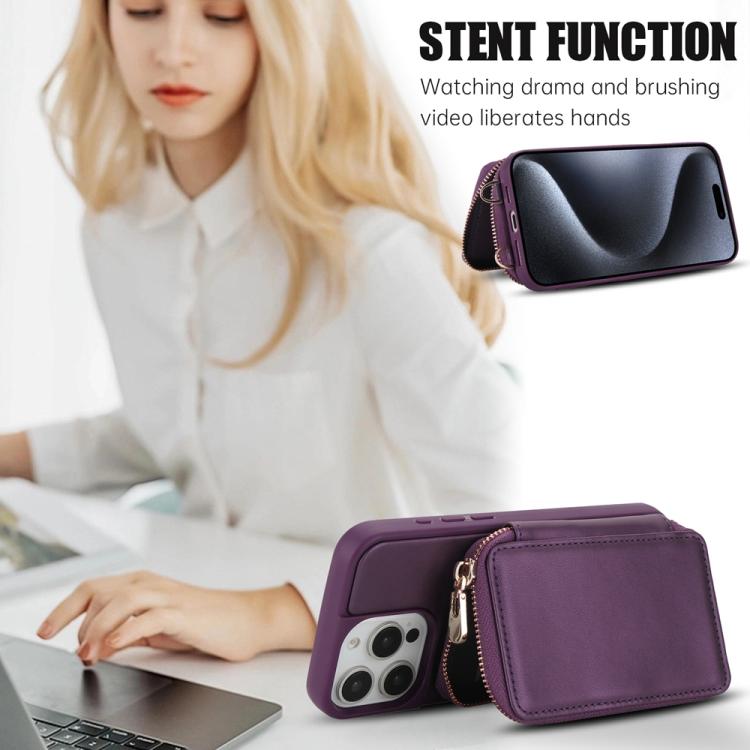 For iPhone 15 Pro Crossbody Zipper RFID Card Bag Phone Case