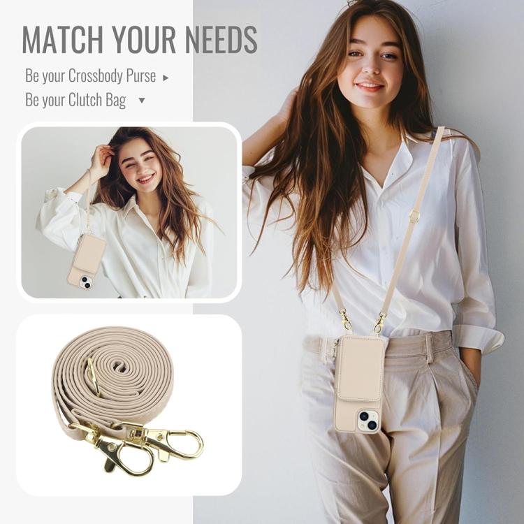 For iPhone 15 Plus / 14 Plus Crossbody Zipper RFID Card Bag Phone Case