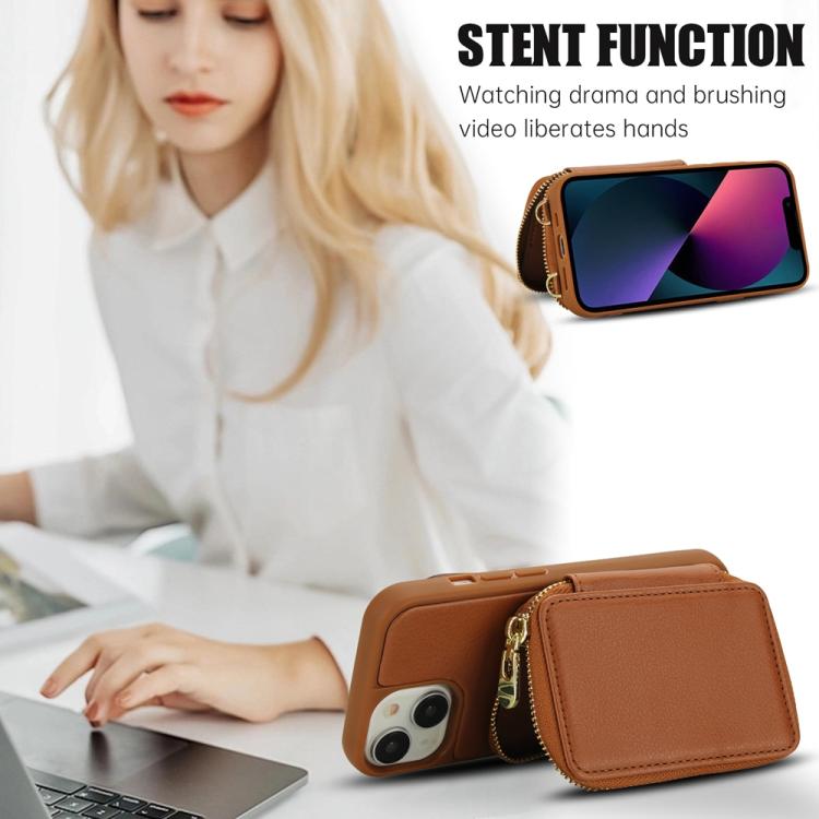 For iPhone 15 Plus / 14 Plus Crossbody Zipper RFID Card Bag Phone Case