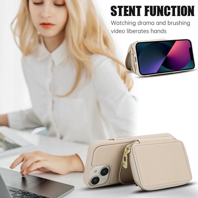 For iPhone 15 Crossbody Zipper RFID Card Bag Phone Case