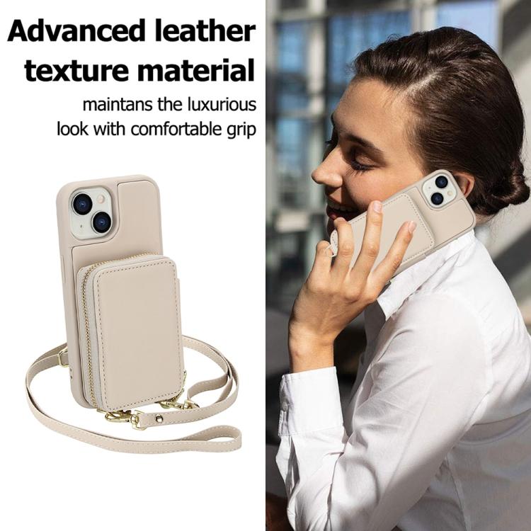 For iPhone 15 Crossbody Zipper RFID Card Bag Phone Case
