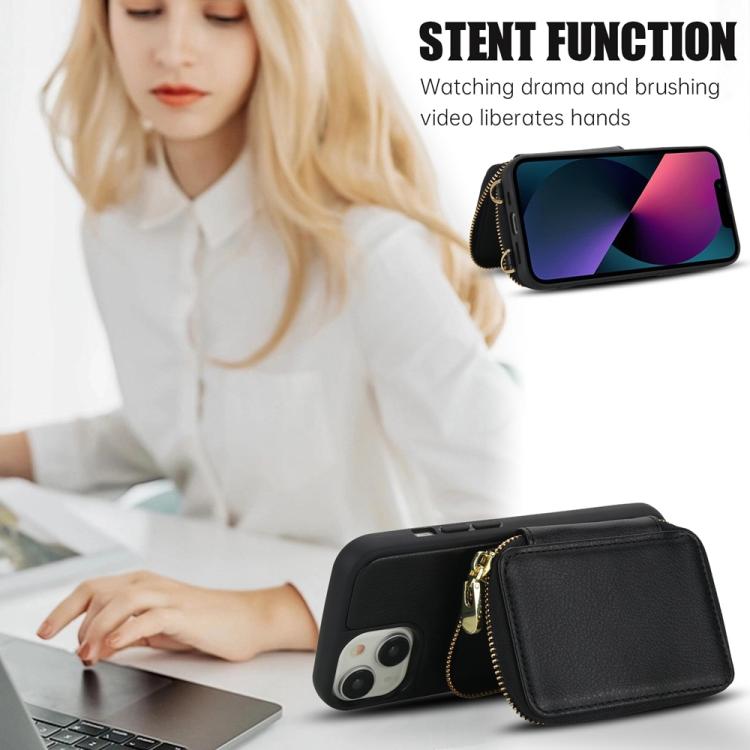 For iPhone 15 Crossbody Zipper RFID Card Bag Phone Case