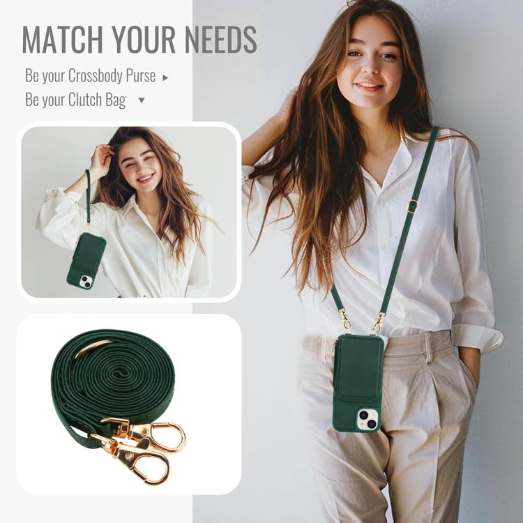 For iPhone 15 Crossbody Zipper RFID Card Bag Phone Case