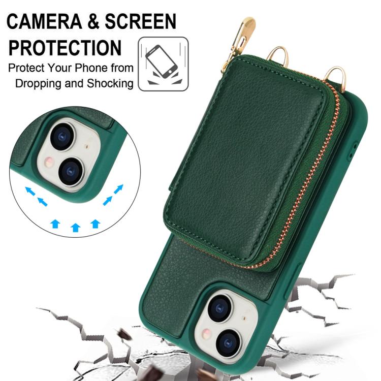 For iPhone 15 Crossbody Zipper RFID Card Bag Phone Case