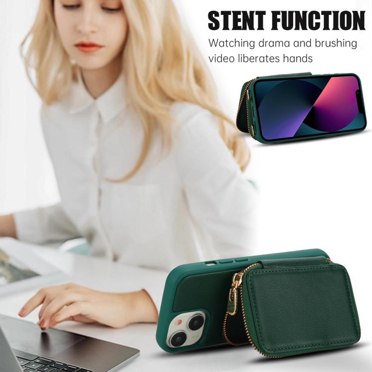 For iPhone 15 Crossbody Zipper RFID Card Bag Phone Case