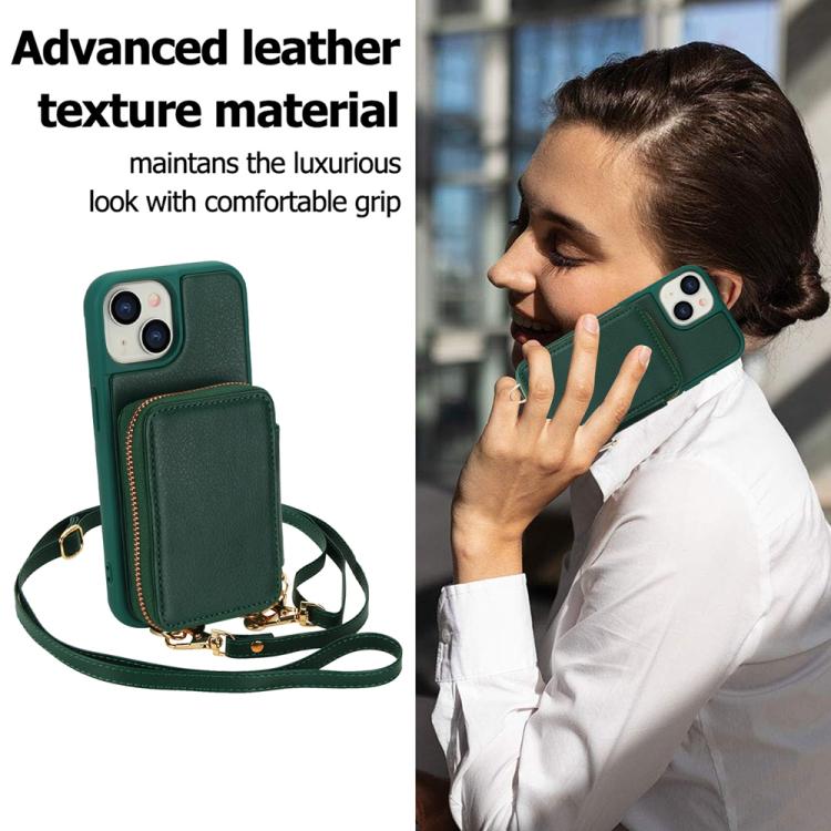 For iPhone 15 Crossbody Zipper RFID Card Bag Phone Case