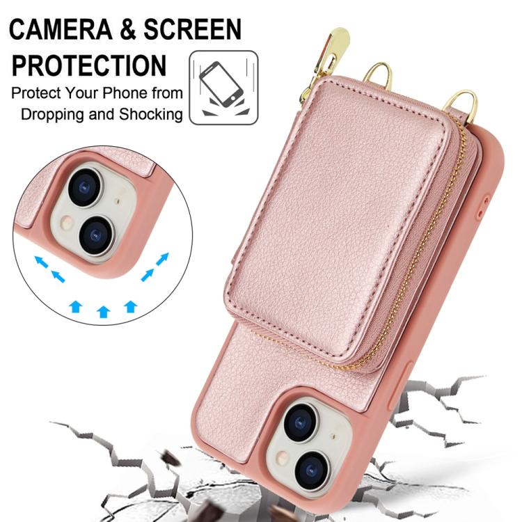 For iPhone 15 Crossbody Zipper RFID Card Bag Phone Case